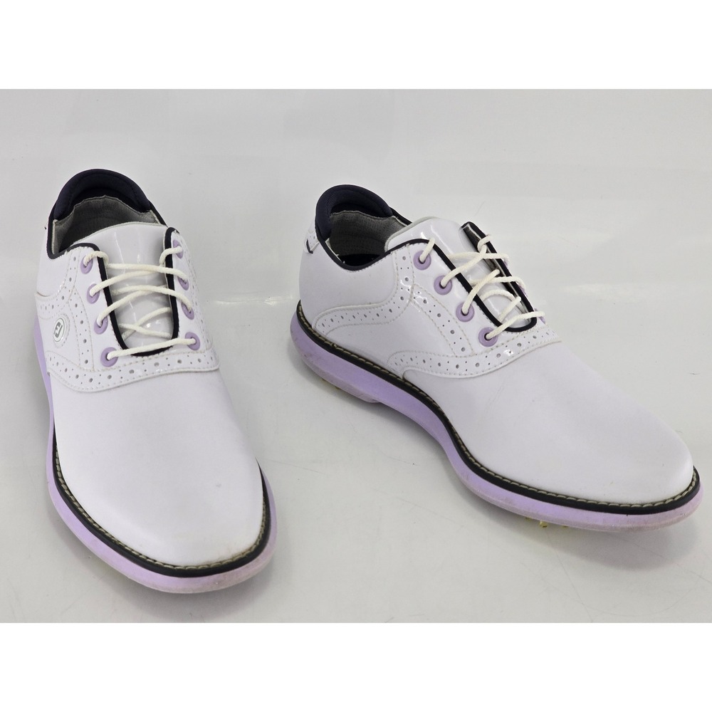 FootJoy 97929 Golf Shoes Womens 6 M White Purple Wingtip Spiked - Excellent